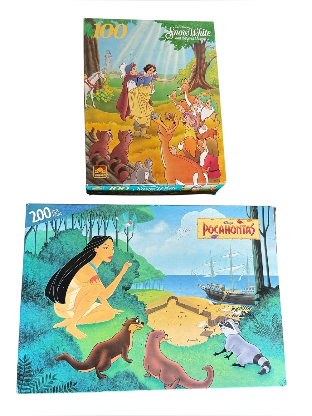 Lot of 2 Vintage Disney Puzzles Pocahontas & Snow White - Complete